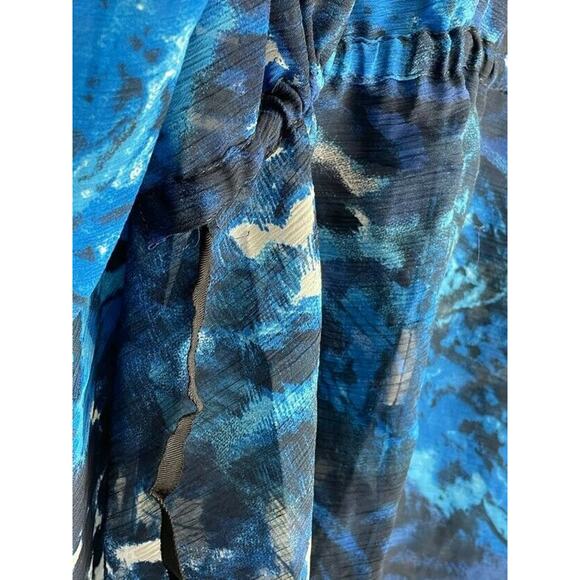 ABS Allen Schwartz Blue Print Sheer Wrap Blouse S - Picture 6 of 7